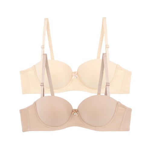 2 Pack Σουτιέν Στράπλες Push up με μπανέλα B Cup Σοκολά-Μπεζ