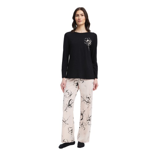 Γυναικεία πυτζάμα MINERVA Floral- Animal TENCEL™ Μαύρη 