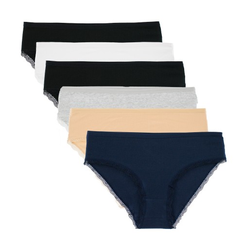 6 PACK Elegance Rib κλασικά ψηλόμεσα σλιπ με δαντέλα multicolour