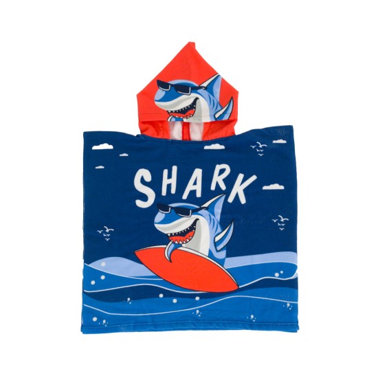 Αγορίστικη πετσέτα παραλίας - πόντσο καρχαρίας (60*60) μπλε S22
