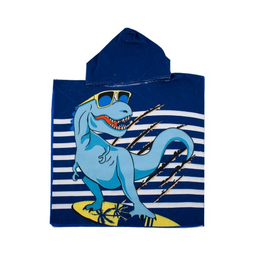 Αγορίστικη πετσέτα παραλίας - πόντσο surfing dinosaur (60*60) μπλε S23
