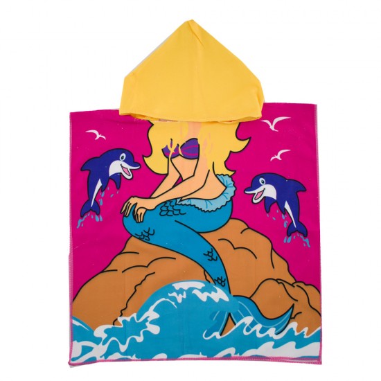 Κοριτσίστικη πετσέτα παραλίας - πόντσο γοργόνα (60*60) ροζ S23