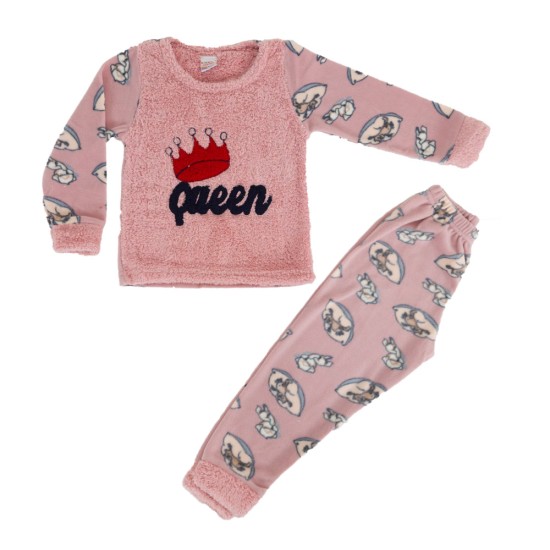 Queen κοριτσίστικη fleece πυτζάμα ροζ W23