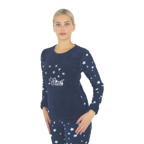 Γυναικεία πυτζάμα fleece Stars μπλε W23