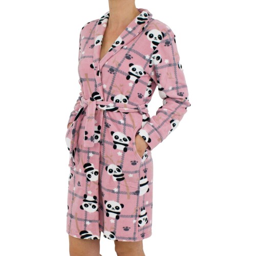Γυναικεία fleece ρόμπα happy panda ροζ W24