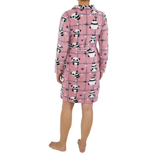 Γυναικεία fleece ρόμπα happy panda ροζ W24