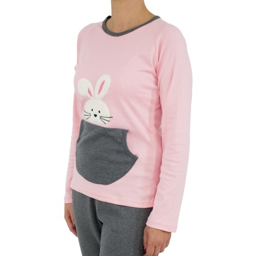 FAWN γυναικεία πυτζάμα happy rabbit ροζ W24