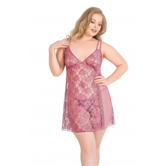 Plus Size Sexy babydoll Amande ροζ