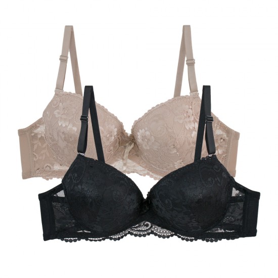 2 Pack Glamourgoddess δαντελένιο σουτιέν C Cup με μπανέλα μαύρο - μπεζ