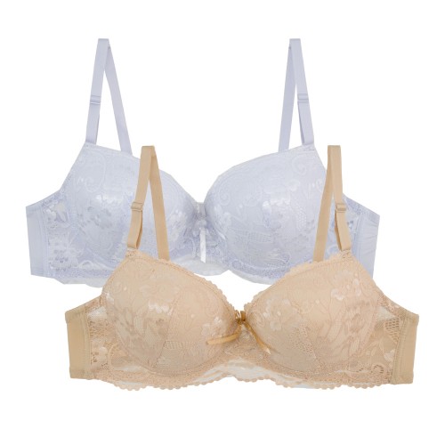 2 Pack Glamourgoddess δαντελένιο σουτιέν D Cup με μπανέλα λευκό - μπεζ