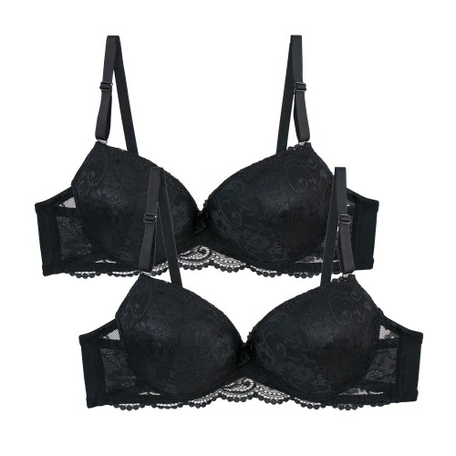 2 Pack Glamourgoddess δαντελένιο σουτιέν D Cup με μπανέλα μαύρα