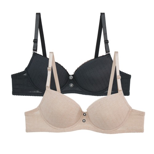 2 Pack ComfortChic σουτιέν Push Up B Cup με μπανέλα μαύρο μπεζ